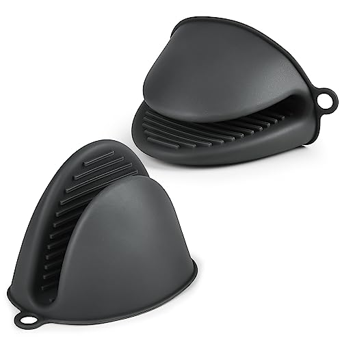 AUAUY Presine Silicone da Cucina, 2 Pezzi Mini Guanto da Forno Antiscivolo, Silicone Guanti per Forno, Presine per Le Pentole, Resistente al Calore, per Cottura e Grigliate （Grigio）