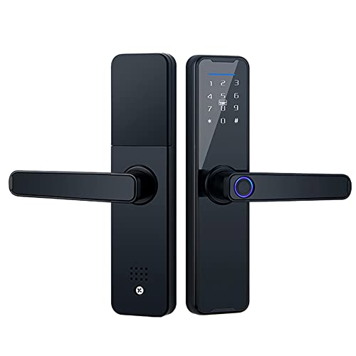 Splenssy Tuya Smart Fingerprint Door Lock, Serratura della porta della tastiera con maniglia, Serratura della porta intelligente in lega di alluminio, Impronta digitale/carta/chiave/sblocco codice