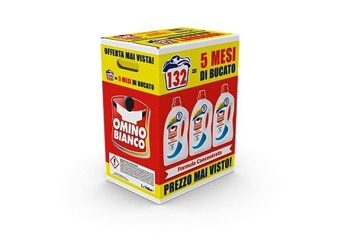 Omino Bianco - Detersivo Lavatrice Igienizzante Liquido, 132 Lavaggi, Igienizza i Capi e Rimuove Germi e Batteri, 1760 ml x 3 Confezioni