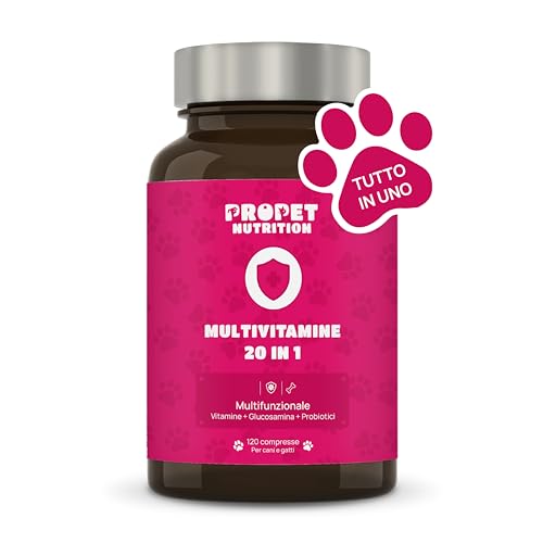 Vitamine per Cani e Gatti 20 in 1. Omega 6, Probiotici e Glucosamina. Integratore Completo Ricco di Vitamine A, B, C, H. Sistema Immunitario, Digestivo, Ossa, Articolazioni e Pelo. 100% Natural