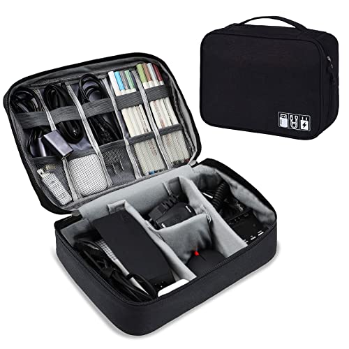 AiQInu Organizer Cavi Borsa da Viaggio Organizzatore Cavi 2 Strati Resistente All'acqua Portatile Porta Cavi Organizer per Caricatore, Chiavetta USB, Auricolare, Power Bank, Hard Disk, Scheda SD