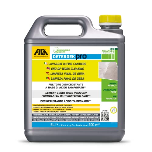 FILA Surface Care Solutions, DETERDEK PRO ECO ADVANCED, Disincrostante Acido Tamponato per Cantiere, Elimina Ruggine, Residui Cementizi e Calcare, 5L. Formula senza Fosfati