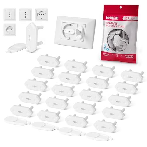 BAMBIGOOD® Set 20+4 Copriprese per Bambini - Protezione Prese Corrente 16A e 10A, Copri Presa Elettrica Universali, Tappi Antiscossa Shuko, Sicurezza Casa, Protezioni per Bambini Certificate