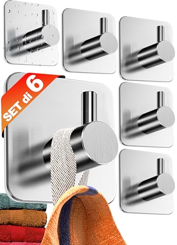 4smile ganci adesivi acciaio inox - SET 6 appendi porta asciugamani inox bagno antiruggine ganci adesivi - appendi accappatoio bagno