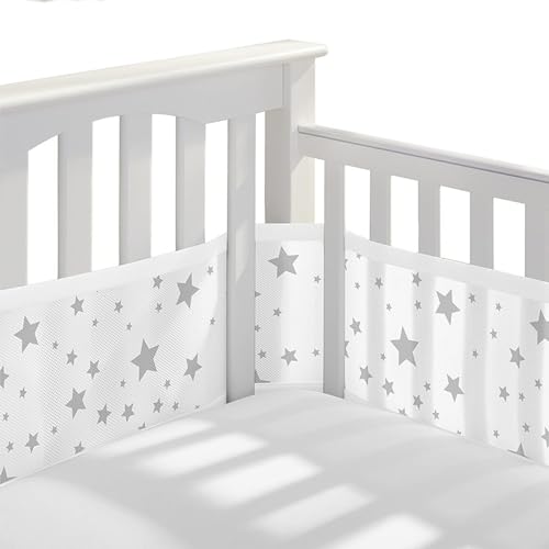 Bizcasa Paracolpi Lettino,2 Pezzi Paraurti in Rete Traspirante a Circolazione d'Aria,4 Lati Paraurti COT Baby Protezione,Regolabile Rimovibile,Lavabile -340cmx30cm + 160cmx30cm (Stella Bianca)