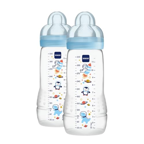 MAM Biberon Easy Active, con Tettarella Misura 3, 4+ Mesi, modelli/colori assortiti, 330 ml, Set da 2