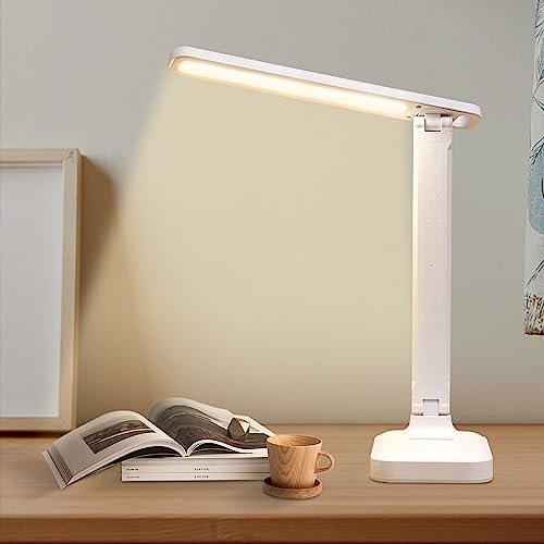 Lampada da Scrivania,Lampada da Tavolo LED,Pieghevole 3 Colori Livelli di Illuminazione,USB Ricarica,Tocca Controllo,con Protezione Gli Occhi LED Luce Scrivania per Bambini Studio,Lavoro,Ufficio