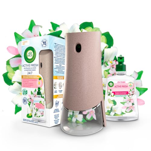 Airwick Active Fresh Deodorante per Ambienti, Confezione con 1 Diffusore Automatico senza gas, 1 Ricarica alla Fragranza Bouquet di Gelsomini 228ml, 2 Pile AA, Neutralizza Odori 24/7