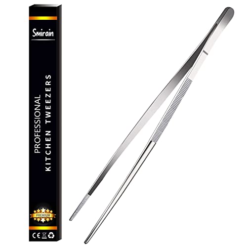 Smirain Pinze Cucina Acciaio 16-40cm, Pinza da Chef professionali di Alta Precisione, Barbecue, Bistecca, Hamburger, Pasta, Dessert, Decorazione, Estrazione, Cottura al Forno (Multiuso, 30cm)