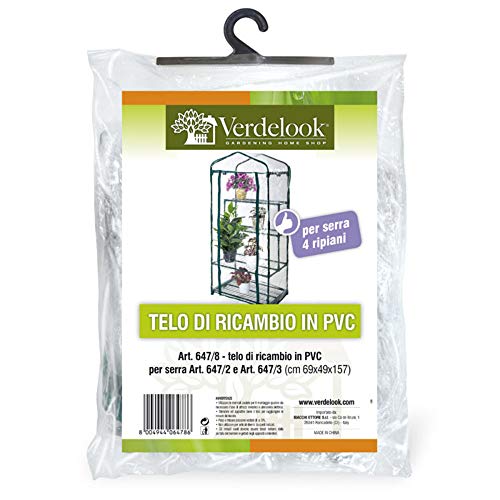 VERDELOOK | Telo di Ricambio in PVC Trasparente per Serre cod: 647/2, 647/6 e 647/3, Resistente, Protezione Piante, Apertura Frontale Con Cerniera, Per Serre a 4 Ripiani, 69x49x157 cm