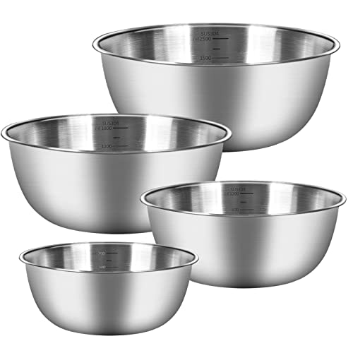 Chuner Set di 4 Ciotole Acciaio Inox Cucina con 4 Dimensioni (0,7 l/ 1,2 l/ 1,8 l/ 2,5l) Impilabili e Lavabili in Lavastoviglie