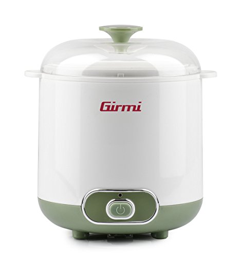 Girmi YG02, Yogurtiera Elettrica con Accessori per Yogurt Greco, Capacità Totale 1,5 litri, 2 Contenitori per utilizzo continuo, Coperchio trasparente con maniglia, Bianco/Verde