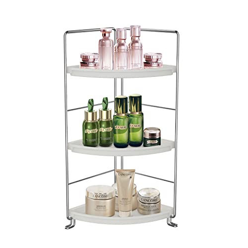 Gdraco Scaffale angolare per doccia a 3 livelli, a forma di ventaglio, facile da montare, organizer da bagno da bancone, organizer multifunzionale mobile per cucina, camera da letto, soggiorno,