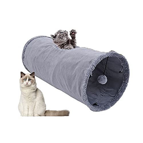 Primst Tunnel per Gatti Tunnel da Gioco per Gatti Pieghevole Giocattolo Giochi con Grotte e Palla per Cani e Gatti (Grey 26x12inch)