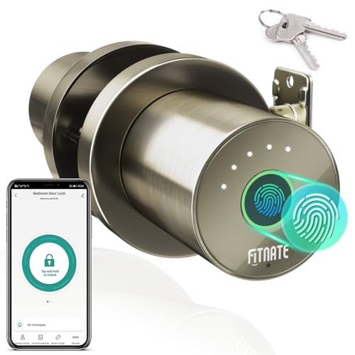 FITNATE Smart Lock - Manopola per porta con impronte digitali, biometrica, con controllo app, catenaccio intelligente Bluetooth, serratura digitale per camera da letto, casa, hotel, ufficio, bronzo