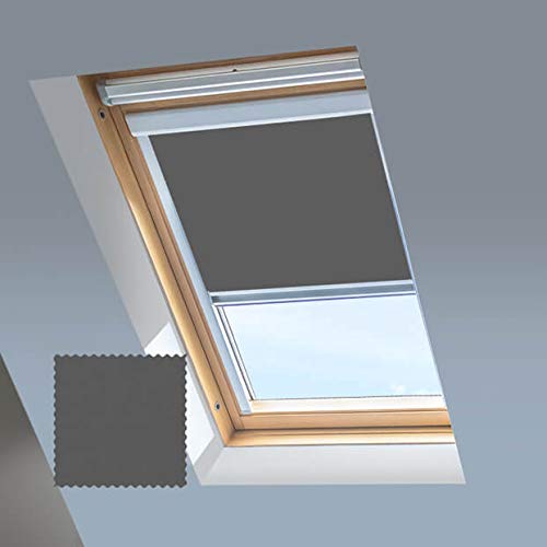 Persiana lucernario, per finestre Velux, tenda oscurante, grigia, telaio in alluminio argento (MK04)