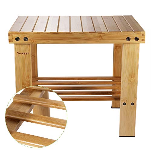 Yoassi Sgabello/Sedia/Panca Scarpiera Multifunzionale in Bambù Naturale con Ripiano per Ingresso Soggiorno Bagno Casa Pesca Picnic Giardino per Bambini e Adulti 39 * 25 * 34 cm (Taglia L)