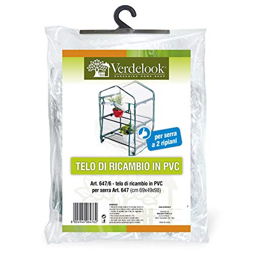 VERDELOOK | Telo di Ricambio in PVC Trasparente per Serre cod: 647 e 647/19, Resistente, Protezione Piante, Apertura Frontale con Cerniera, per Serre a 2 Ripiani, 69x49x98 cm