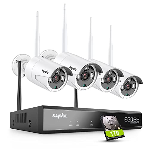 SANNCE Kit Videosorveglianza WiFi Super HD 5MP NVR 8 Canali con 1TB HDD 4 Wireless Telecamera IP 3MP Intelligenti Microfono AI Rilevazione Umana Sistema di Sorveglianza Eseterno IP66-1TB HDD