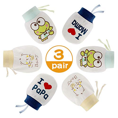 NOCHME Guantini Neonato Antigraffio Cotone per Baby Ragazza Maschi 0-3-6-10 Mesi, 3 Paia Super Morbidi Neonato Manopole Baby Mittens per Anti-graffio Guanti per Neonato Femminile Maschio