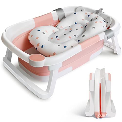 Vaschetta Bagnetto Neonato Vasca Bagno, Vasca da Bagno Pieghevole Bambini con Gambe Pieghevoli Antiscivolo Vasca Pieghevole per il Bagno del Bambino - Vaschetta Bagnetto Doccia | Rosa e Bianco