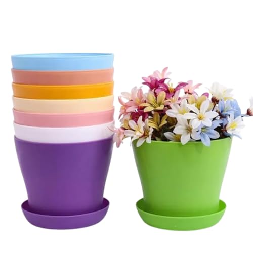 TOKERD 10 Pezzi 14cm Vaso di Fiori balcone Colorati vasi in Plastica per Fiori, Vasi in Plastica per Piante con Foro di Drenaggio(8 Colorati)