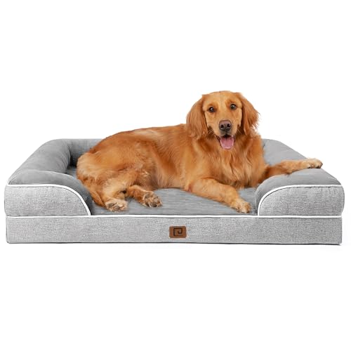 EHEYCIGA Cuccia Cane Interno Taglia Grande, Cuscino Cane Impermeabile Sfoderabile e Lavabile, Letto per Cani con tre Lati Rialzati Ortopedico, Cuccia Divano per Cani, Grigio, 112x81x16cm