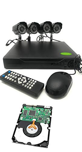 Kit di videosorveglianza H264 CCTV, 4 canali con telecamera a infrarossi DVR, 4 alimentatori, 4 uscite, Hard Disk da 500 GB