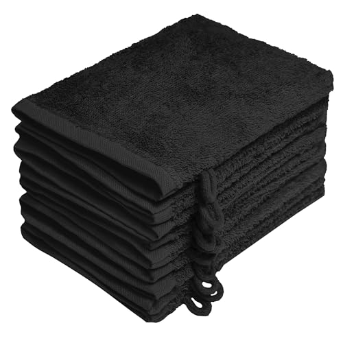 NatureMark Confezione da 10 guanti da bagno in spugna, salviette in 100% cotone, da 15 x 21 cm, di colore Nero