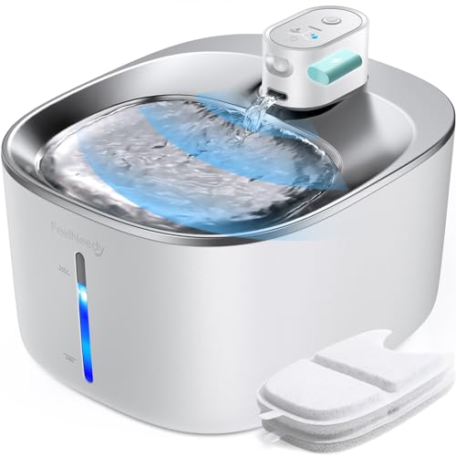 FEELNEEDY Fontanella per Gatti Senza Fili a Batteria con Sensore di Movimento 4L Fontana D'acqua Cani con Pila 4000mAh Ricaricabile Distributore Silenzioso Abbeveratoio con Vassoio in Acciaio