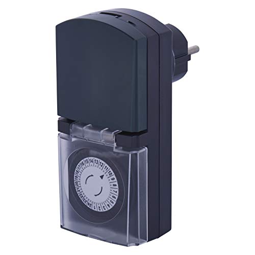 EMOS Timer meccanico esterno/presa Schuko IP44 per esterni/sicurezza bambini/coperchio ribaltabile, manopola girevole 20 x 8 cm