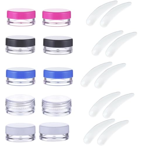 Contenitori Vuoti Trasparenti, 10 Pcs Contenitori per Crema 10 Pcs Mini Spatola, Contenitori per Cosmetici, Contenitori per Campioni da Viaggio, Spatola per Trucco, Maschera Spatola