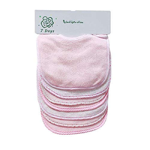 Little lucky baby Set di 7 bavaglini morbidi a doppio strato, 100% cotone, assorbenti (pink)