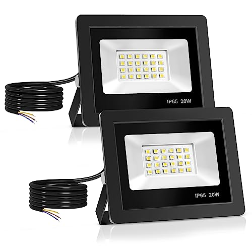 Realky 20W Faretto Led da Esterno 2 Pezzi, Potenti Faretti Led Esterni 2000LM, 24 LED 6500K Bianca Fredda Faro led esterno IP65 - Fari Led Interna ed Esterna per Giardino, Cortile, Garage, Pareti