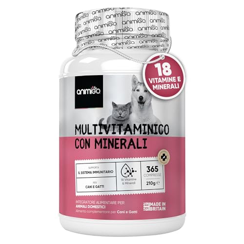 animigo Multivitaminico Cane Gatto, 365 Compresse Appetibili, Sistema Immunitario, Ossa, Articolazioni e Pelo, Integratore Cane e Gatto per Tutte Le Razze, 18 Minerali Vitamine Cane e Vitamine Gatto