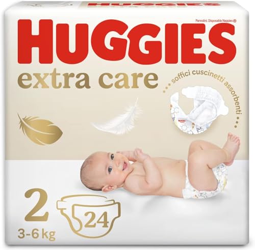 Huggies Extra Care Bebè, Pannolini Taglia 2 (3-6Kg), Ultra assorbente, Design Disney, 24 Pz