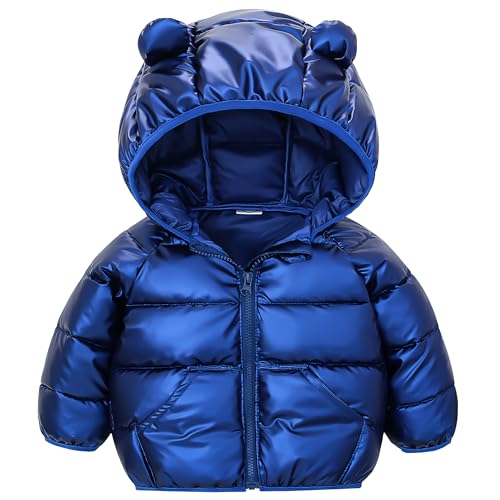 JinBei Cappotto Invernale per Bambini, Giacca Piumino con Cappuccio Dinosauro Blu Giubbotti, Bimbi Leggero Carino Imbottito Cappotti Autunno Giacche Neve Neonati Ragazzo Capispalla 3-4 Anni