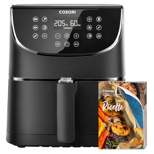 COSORI Friggitrice ad Aria 5,5 Litri, Air Fryer, 1700W, 13 Funzioni, 85% Meno Olio, 75-205°C, Fino al 50% Più Veloce del Forno, 100 Ricette Italiane, Display Digitale, CP158 Nero