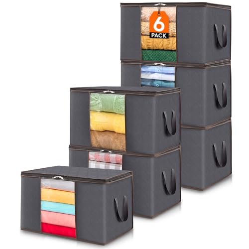 Lifewit 6 Pezzi Scatole per Vestiti, Contenitori Organizer Armadio per Piumoni, Scatola trasloco, Buste Pieghevole per Indumenti, Coperte, Biancheria da Letto, Grigio