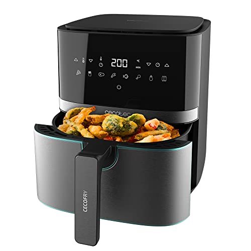 Cecotec Friggitrice ad Aria calda 5,5 L Cecofry Full InoxBlack Pro 5500. 1700 W, Compatta e Digitale, Friggitrice dietetica in Acciaio inox, senza Olio, Tecnologia PerfectCook, Termostato