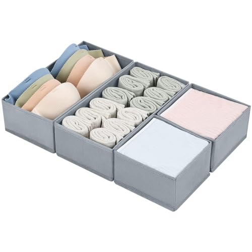 DIMJ Organizer per Cassetti 4 Pezzi Organizer per Armadio, Divisori per Cassetti Separatori per Cassetti Organizzatore Cassetti, per Calze, Biancheria Intima, Grigio Chiaro