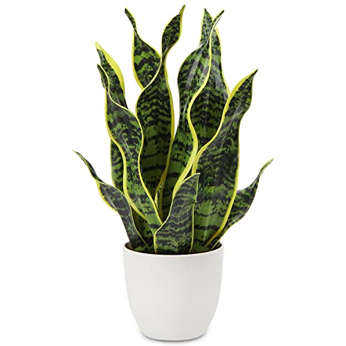 Hollyone Piante artificiali di serpente da 42 cm, piante artificiali Sansevieria da interno in vaso, piante finte da interno per la decorazione della casa, piante finte per decorazioni per il bagno