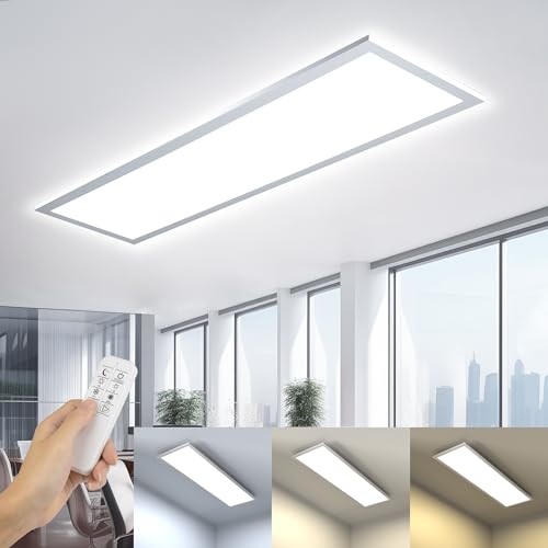 OTREN Plafoniera LED Soffitto 100x25CM, Dimmerabile Pannello LED con Telecomando, 36W Lampadario da Soffitto per Ufficio Soggiorno Camera Cucina Garage, 3000K-6000K, 3200LM