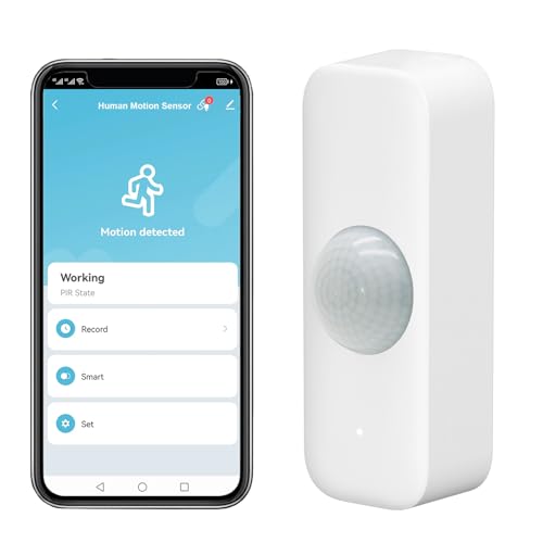 Rilevatore di movimento Smart, WiFi Rilevatore di movimento PIR a infrarossi per sistema di allarme, sensore di contatto con monitoraggio remoto dell'app, Notifica di allerta, Compatibile Alexa. 1PCS