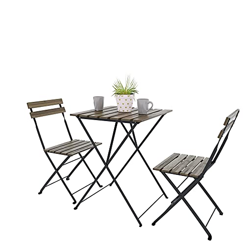 Set Bistrot 2 Sedie Con Tavolino Pieghevole Salvaspazio In Legno Di Acacia E Metallo Salottino Salotto Per Patio Giardino Balcone Veranda Esterno Piscina Terrazzo Arredo Design Semplice Marrone