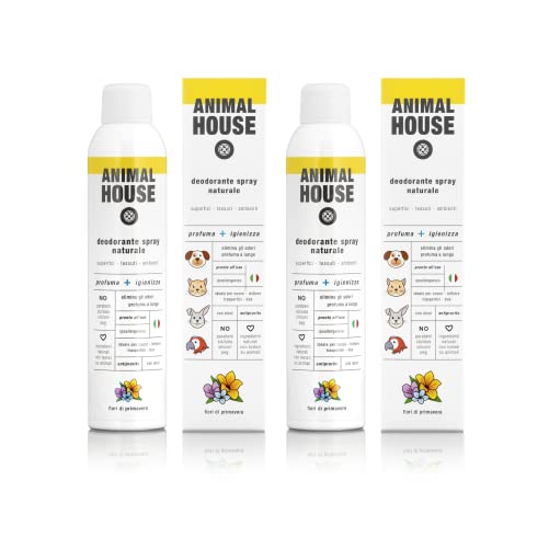 Animal House Elimina odori Spray 300ml - Ideale per Superfici, Cucce, Lettiere, Tessuti e Ambienti – Profumato – Antiprurito – Ipoallergenico (Fiori di Primavera 2PZ)