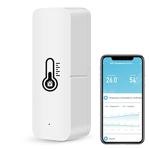 Molczov Termometro igrometro WiFi Intelligente, sensore di Temperatura e umidità Bluetooth per Interni ed Esterni, Alexa/Google Assistant termometro WiFi App Remoto per casa. 1 Confezione