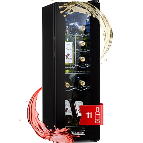 KLARSTEIN Cantinetta Vino Design, Cantinetta Vino Refrigerata a Zona Singola per Vino Rosso, Bianco e Birra, Controlli Touch, Frigo Vino Cantinetta per Esterno/Interno, 5-18°C, 32L, 12 Bottiglie