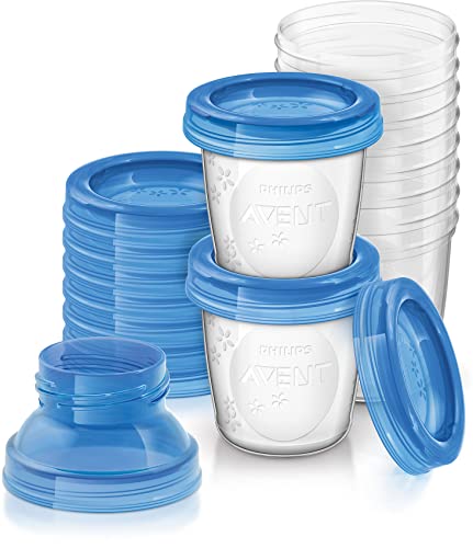 Philips Avent SCF618/10 Set Vasetti per Conservare il Latte Materno e le Pappe, 10 pezzi, 180ml + 2 Adattatori