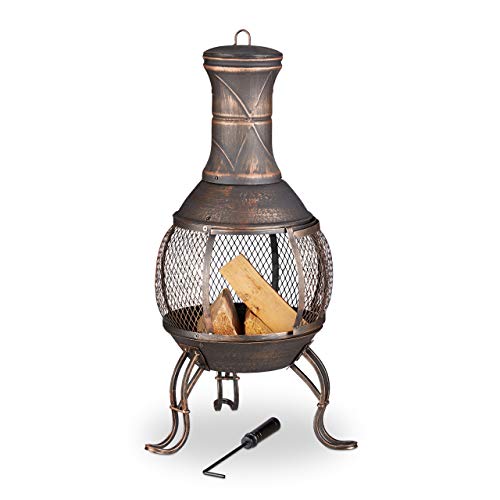 Relaxdays Forno Azteco, Attizzatoio, Graticola per la Legna, Griglia Parascintille, Giardino, Antico, Alto 89 cm, Bronzo